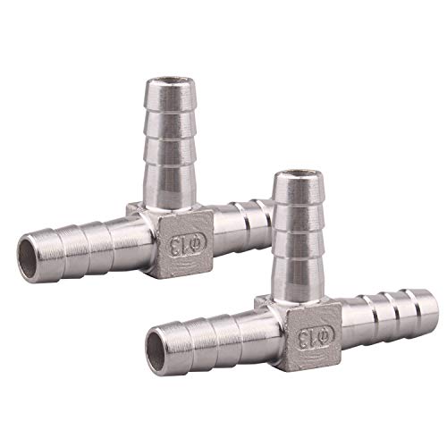 DERNORD 2 Pack Stainless Steel Hose Barb, 3 Way Tee T Shape Barbed 1/2 Union Home Brew Fitting (1/2Barb x 1/2Barb x 1/2Barb)