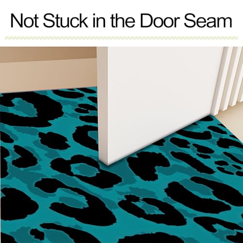 Tapis d'entrée intérieur léopard turquoise 80x120 cm lavable