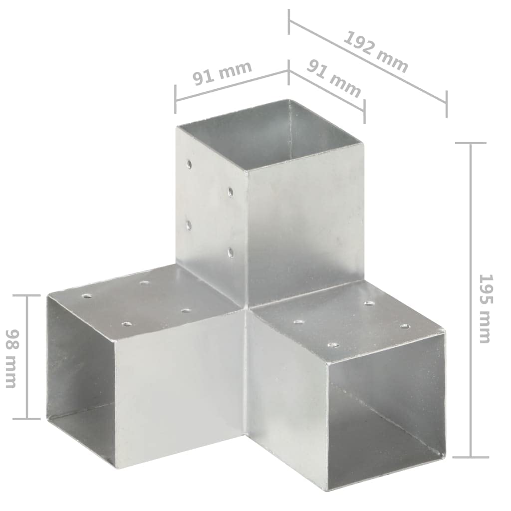Connettori per Pali a Forma di Y 4 pz Metallo Zincato 91x91 mm,Angolo per palo per Legno, Argento Supporto per Pali,per Gazebo e Porticati,da Avvitare,per Fissaggi su Calcestruzzo