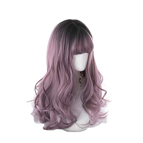 原宿風 GAL系 耐熱ウィッグ かつら ロング 巻き髪 パーティー ロリータlolita風 日常 コスプレ（パープル）小顔効果
