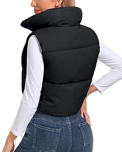 Polu Women's Cropped Puffer Vest Jacket Sleeveless Winter High Stand Collar Lightweight Vest for Women with Zip Gilet3