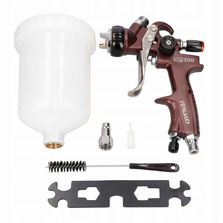 XP 300 Lackierpistole 1,3 mm Düse LVLP – Profi Farbspritzpistole mit 600ml Becher für Lack, Grundierung, Klarlack, Wasserbasislacke, Holzlacke – inkl. Zubehör & Anschluss