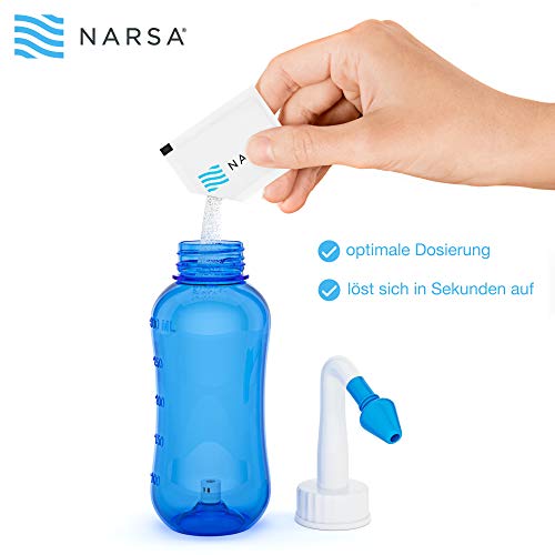 Nasendusche Set NARSA® · 30x Nasenspülsalz · 3 Aufsätze für Erwachsene und Kinder · Nasenspülkanne zur Nasenreinigung und Nasenspülung bei Erkältung und Allergie – Bild 3