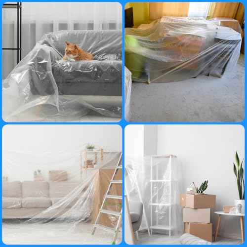 DAWRIS 4 Stück Abdeckfolie Maler extra stark Malerfolie abdeckfolie Maler Abdeckfolie Malerplane Transparente Baufolie Abdeckplane für Malerarbeiten Renovierung Gartenmöbel