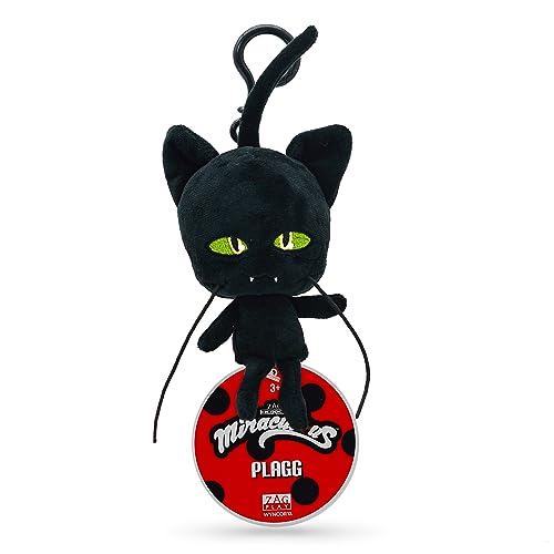 Miraculous Ladybug - Kwami Lifesize Plagg, 5-inch Cat Plush Clip-on Toys for Kids, Super Soft Collectible Stuffed Toy with Glitter Stitch Eyes and Color Matching Backpack Keychain (Wyncor) (M13017)