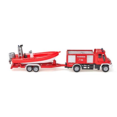 siku 1636, Feuerwehr Unimog mit Boot, Metall/Kunststoff, Rot, Schwimmfähiges Boot – Bild 3