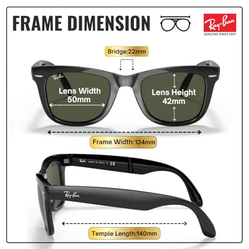 Image of Ray-Ban RB4105 WAYFARER FOLDING CLASSIC Square Shape Sunglasses for Men with Official Eyewear Kit