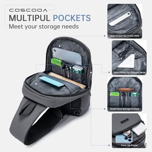 Sling Bag for Men, Anti-theft Crossbody Bag with USB Charging Port, PU Leather Shoulder Bag for Women Travel Outdoor Casual Sports Daypacks3