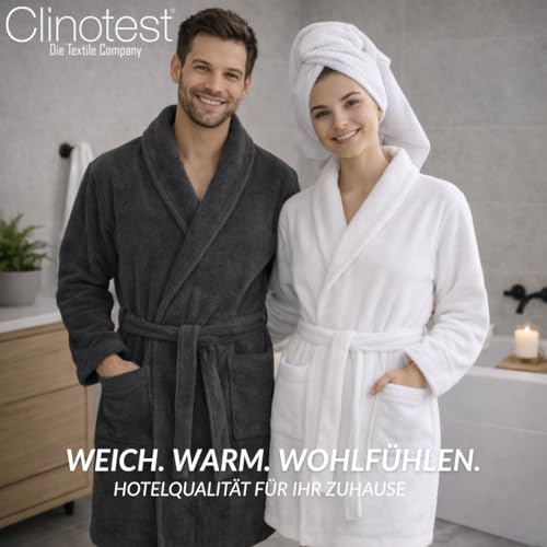 Clinotest Premium Frottee Bademantel XL – Unisex für Damen & Herren – Baumwolle-Polyester, Schalkragen, Taschen & Aufhänger – Luxusqualität für Hotels, Saunen & Zuhause, Pflegeleicht.