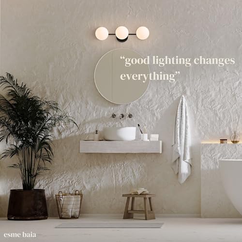 Image of 3-Light Black Bathroom Vanity Light - Matte Black Modern Wall Sconce with Frosted Glass Globes for Mirror, Sink, Bedroom, Hallway, Kitchen - G9 Bulbs Not Included