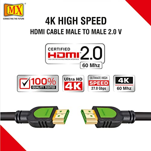 Image of MX HDMI Cable 10m - High-Speed 4K HDMI 2.0 (19-Pin) Male to Male, Supports 4K@60Hz, 1080p, 3D, ARC, TV, Monitor, Projector, Laptop & PC - Black