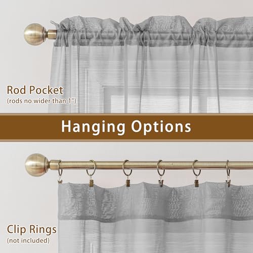 Image of Grey Sheer Curtains 108 Inches Extra Long, Privacy Semi Sheer Curtains for Living Room Bedroom, Light Filtering Rod Pocket Voile Window Drapes 2 Panels Set, Each 42 inch W x 108 inch L