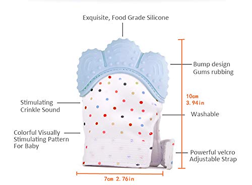 Baby Teething Mitten for Babies - Self-Soothing Pain Relief Teething Mitten & Glove for Teething Babies, Toddlers, Infants, Unisex - Natural Organic BPA Free Teething Mitt | 3+ Months (Blue)