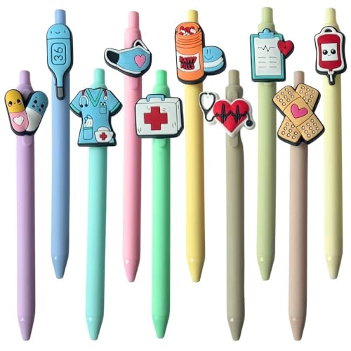 YJ PREMIUMS 10-Pack of Cute Nursing Pens with Heart, Syringe Designs in Black Ink - Versatile Writing Instruments for Nurses, Medical Assistants, Students (Medical)