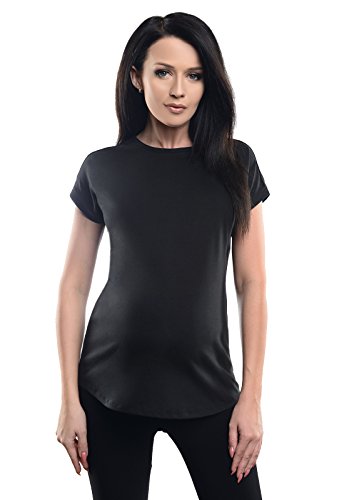 Purpless Maternity Printed Cotton Loose Top Pregnancy T-Shirt Tee for Pregnant Women Slogan Print 2200 (10, Black)