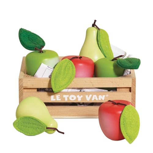 Le Toy Van - Wooden Honeybee Market Apples & Pears Crate | Perfect for Supermarket, Food Shop or Cafe Pretend Play | Great As A Gift (TV191)
