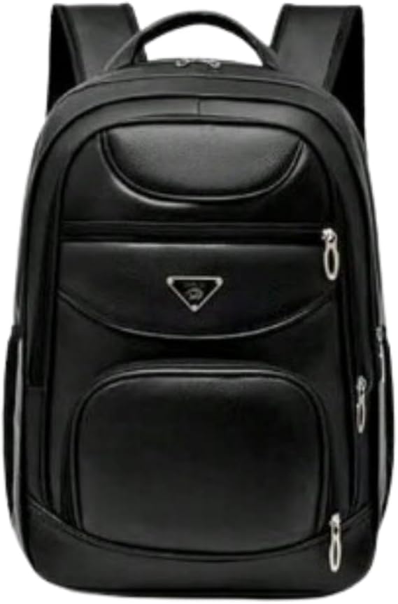 Mochila Executiva Impermeável Em Couro Sintético - Para Trabalho, Escola, Faculdade e Viagens (Preto, Grande)