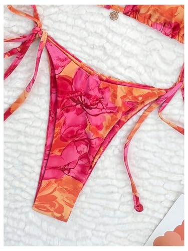 Verdusa Women's 2 Piece Boho Floral String Bikini Set Halter Triangle High Cut Swimsuit3
