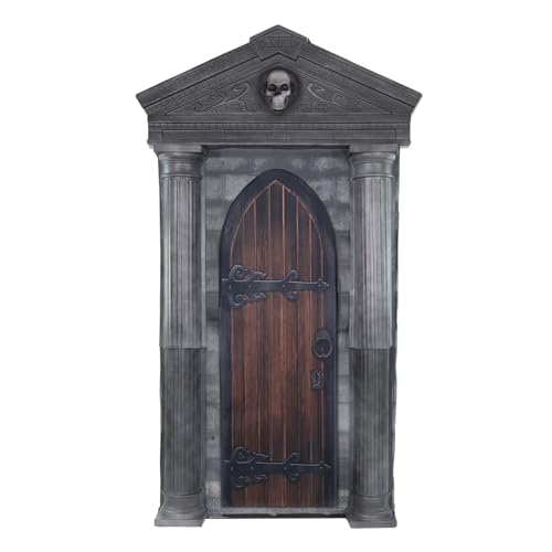 Haunted Hill Farm 6.7-Ft Animatronic Mausoleum by Tekky Halloween Animatronic Spooky House Wall Decoration Creepy Indoor & Covered Outdoor Party Decor Motion-Activated Lights & Sound LifeSize