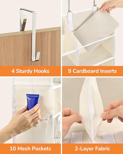 Image of ULG Over the Door Organizer, 5-Tier Extra Large Hanging Storage with 10 Mesh Pockets, 100 lbs Capacity, Heavy Duty Door Organizer for Closet, Bedroom, Nursery Storage, Beige