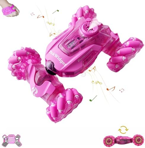 Pink Remote Control Car for Girls, Gesture Sensing Stunt Remote Control with Light & Music, 4WD 360° Rotating, 2.4Ghz RC Car, Birthday Gift for Kids Age 3-12 & 4-10 Best Gift for Girls