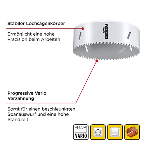 kwb HSS Bi-Metall-Lochsäge Ø 127 mm, 8% kobaltlegiert mit progressiver Vario-Zahnung und hoher Präzision für den vielseitigen Einsatz – Ansicht 2
