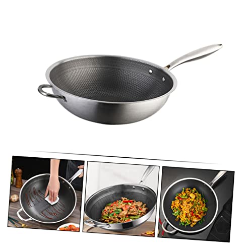 Wok de acero inoxidable con diseño de doble mango y fondo hexagonal miniatura 5