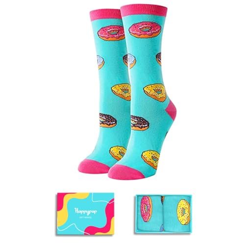 HAPPYPOP Funny Donut Gifts for Women - Novelty Crazy Donut Socks for Teen Girls, Cute Stocking Stuffers