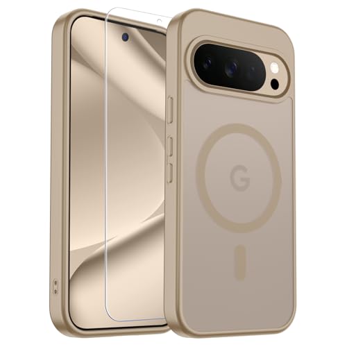 Image of SUPFINE Magnetic for Google Pixel 10 Pro Case /Pixel 10 Case with Screen Protector, (Built-in Magnets) ((Military Grade Drop Protection) Slim Translucent Shockproof Phone Case,Pink Gold
