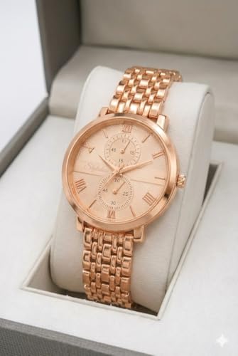 Image of STYLEDOSE Women's Luxury Black Analog Watch - Rose Gold Roman Numerals with Stylish Metal Chain Strap Wrist Watches for Women's & Girls&Miss&Ladies