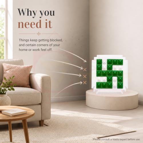 Image of Plastic Green swastik Pyramid Plate | Size- 2.5 Inch Approx | Wall Sticking Swastik | Pack of 2 | Prosperity & Peace Enhancer
