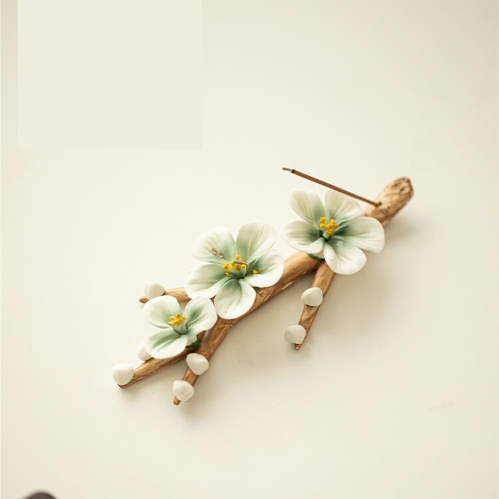 Bruciatore di incenso creativo fatto a mano con inserto per incenso a forma di fiore di prugna, inserto per incenso in ceramica pizzicato a mano, bruciatore di incenso da studio, porta incenso