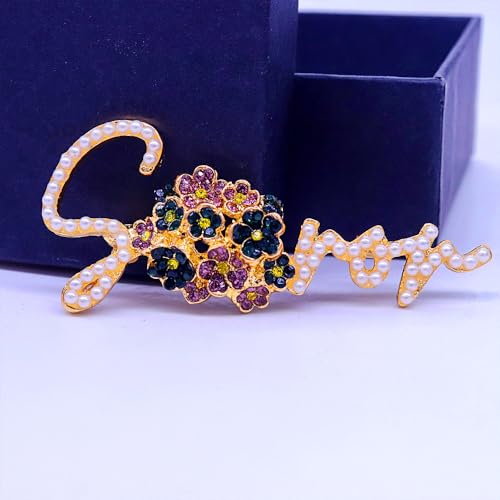 Image of Pearl Violet Flower DST Soror Pin Golden Greek Letters Sorority Lady Brooch Jewelry For Gifts