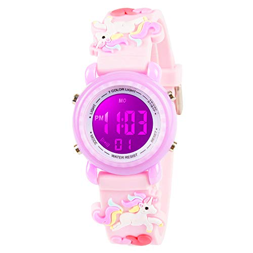 Venhoo Kids Watches 3D Cartoon Waterproof 7 Color Lights Toddler Wrist Digital Watch