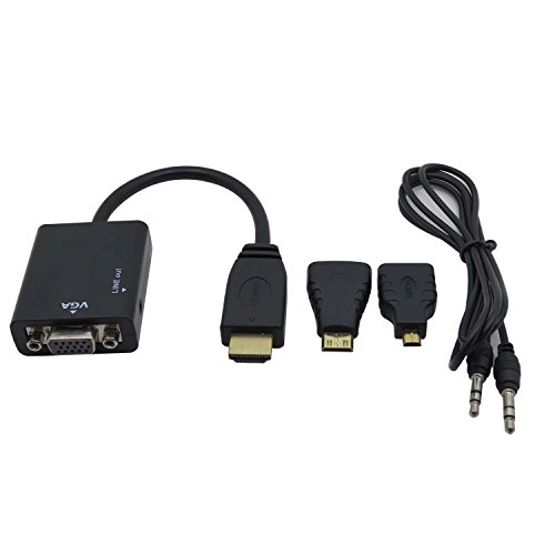 CableDeconn 3 en 1 HDMI mâle à VGA femelle + Micro HDMI/Micro HDMI avec audio câble adaptateur convertisseur
