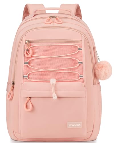 WINDARS Mochila escolar para adolescentes e meninas, bolsa de livros universitária para mulheres, estudantes, grande, moderna, bolsa para laptop de 15,6 polegadas para trabalho, viagem (rosa)