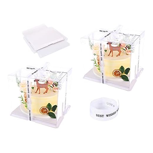 2Pcs Clear Cake Box Carrier Packaging 10" X 10" X 9"- Tall Layer Cake Carrier with Ribbon- 2 Tier Transparent Boxes, Candy Box, Clear Gift Boxes with Lid for Wedding Party and Gift Display - White