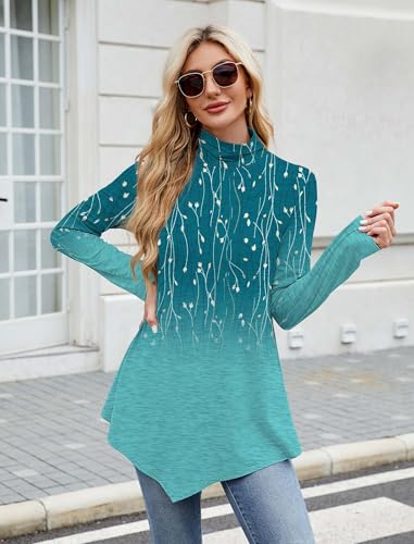 Image of JUSTFASHIONNOW Turtle Neck Shirts for Women Long Sleeve Fall Tunic Tops