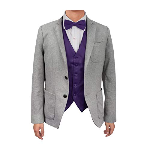 Dan Smith DGEE0002-L Dark Violet Solid Microfiber Various For Business Satin Selection For Evening Vest Matching Bow Tie