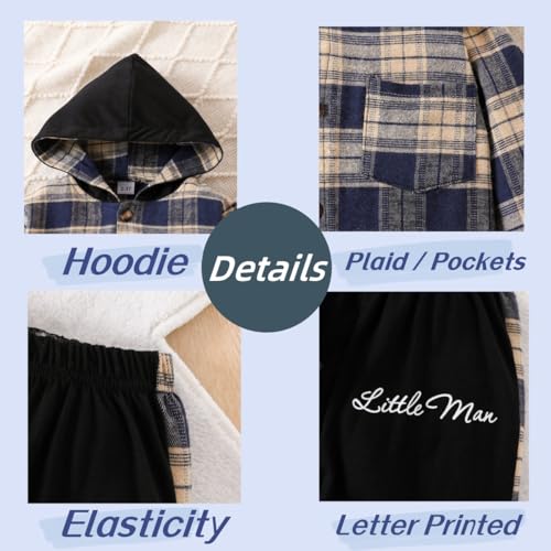 Image of OLMRJKD Toddler Baby Boy Clothes Plaid Long Sleeve Hoodie Sweatshirt + Pants 2pcs Boys Outfit Set