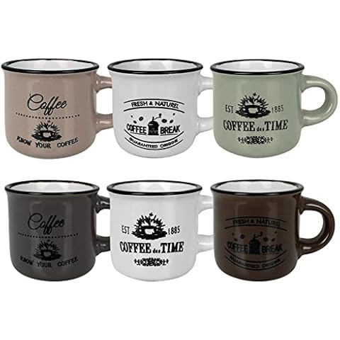 Koopman Espresso Tassen 100ml Bistro Retro Design 6 Stück Kaffee Espressotassen Set Cappuccino Keramik Kaffeebecher Henkeltassen Cover