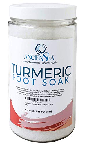 NEW Turmeric Foot Soak 32 Ounces Dead Sea Salt and Epsom Salt Plus Pure Turmeric, Peppermint, and Eucalyptus Essential Oils in Beautiful 2 Pounds Jar