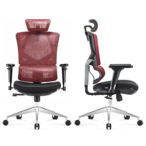 SIHOO Chaise Bureau，Fauteuil de Bureau, Chaise Gaming-Dossier Haut avec Dossier Réglable en Hauteur, Accoudoir 3D, Soutien Lombaire, Chaise D'ordinateur en Maille Respirante (Rouge)