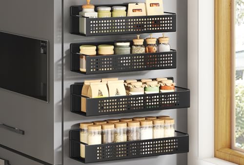 SONGMICS Gewürzregal magnetisch, 4er Set, 2 große und 2 kleine Regale, Gewürz-Organizer ohne Bohren, Magnetregal, für Küche, Kühlschrank, Mikrowelle, Waschmaschine, tintenschwarz KCS061B01