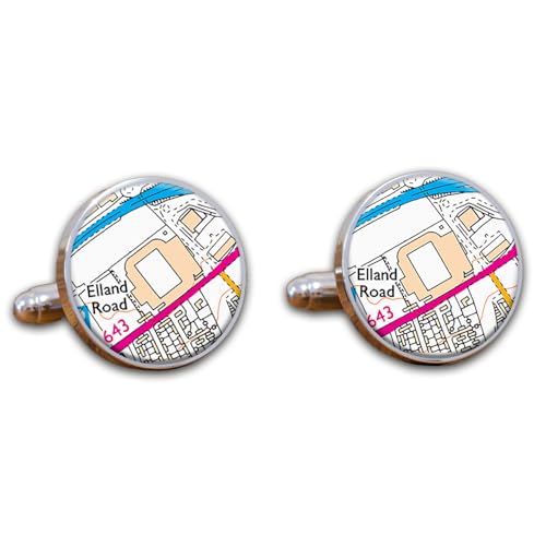 Football Stadium Map Cufflinks, Leeds Football Ground Map Cuff links, Elland Road Map Cufflinks, Round Football Cuff Links