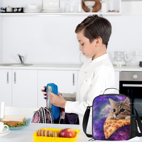 Galaxy Cat Lunch Box - Insulated Meal Bag Pizza Lunch Bag Food Container for Boys Girls School Travel Picnic