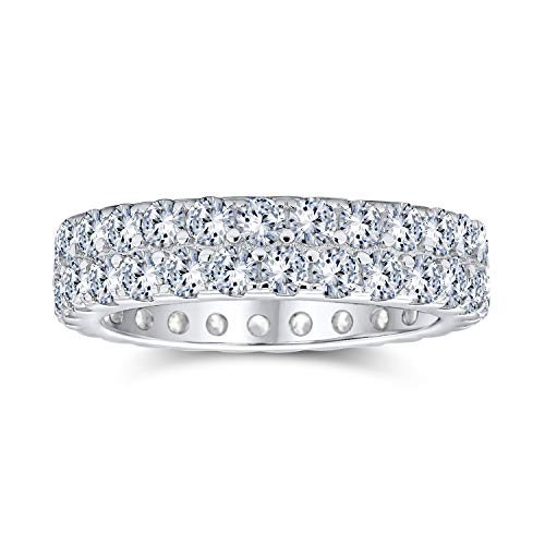 Classic Traditional Bridal Two Row Pave Cubic Zirconia CZ Anniversary Eternity Wedding Band Ring For Women .925 Sterling Silver Rhodium 5MM Wide2