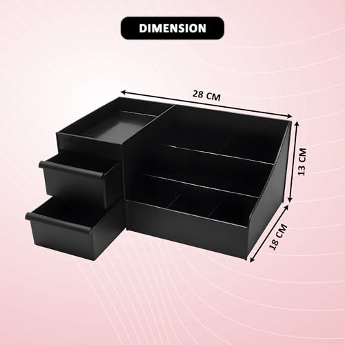 Image of Kuber Industries Multipurpose Plastic Drawer Travel Storage Organizer | Aesthetic Desk Stationary Item & Jewellery Holder for Home & Office | Spacious Cosmetic Organizer Shelf for Women | Black