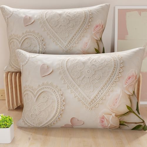PETTI Artigiani Italiani - Coppia di Federe Cuscino 50x70 cm in Microfibra, Cuscini Arredo Camera da Letto, Divano, Salotto, Set 2 Fodere Copricuscino, Federa Shabby 319, 100% Made in Italy