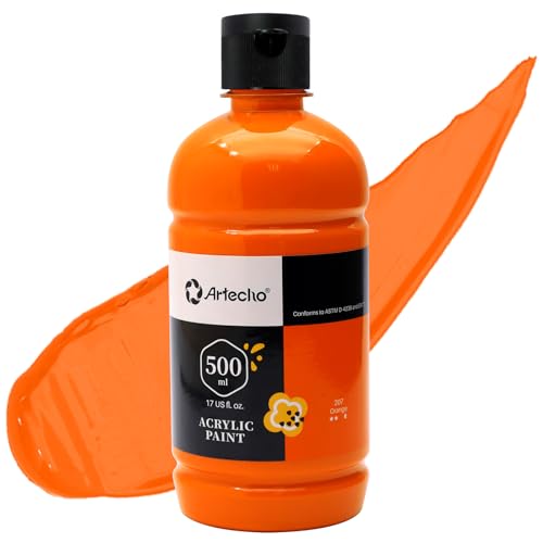 Artecho Orange Acrylic Paint - Large Bottle 500ml / 17oz, Craft Paint for Canvas, Rocks, Wood,...